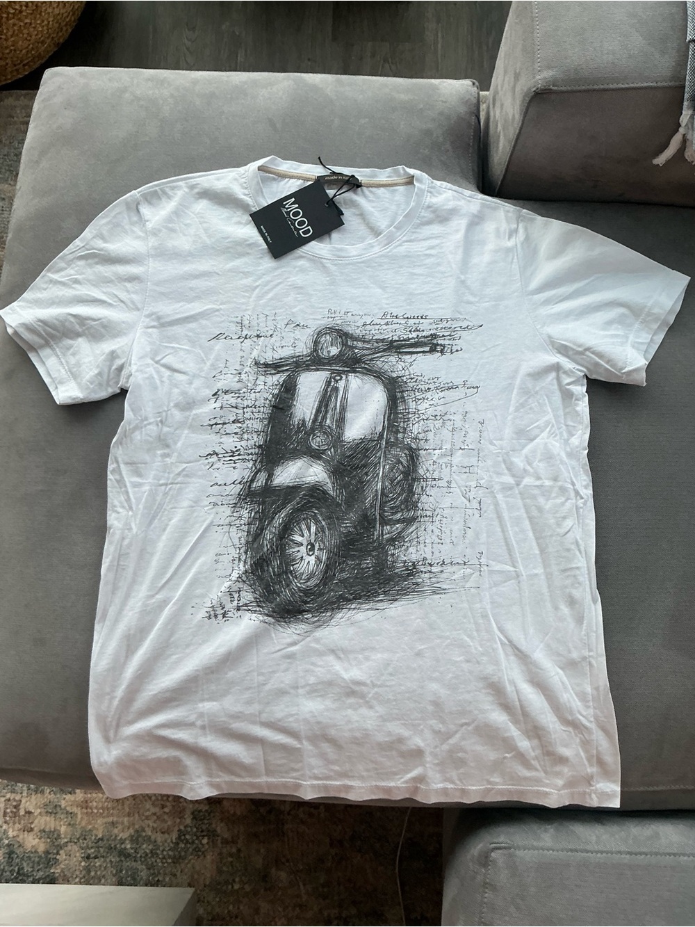 Italian Mood White Short-Sleeve Vespa Scooter Graphic T-Shirt